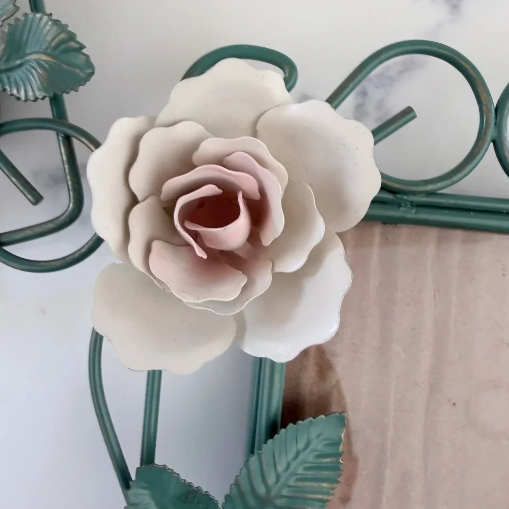 Vintage 1997 Dennis East Metal Rose Picture Frames Set of 3 Teal Cottagecore 3x5